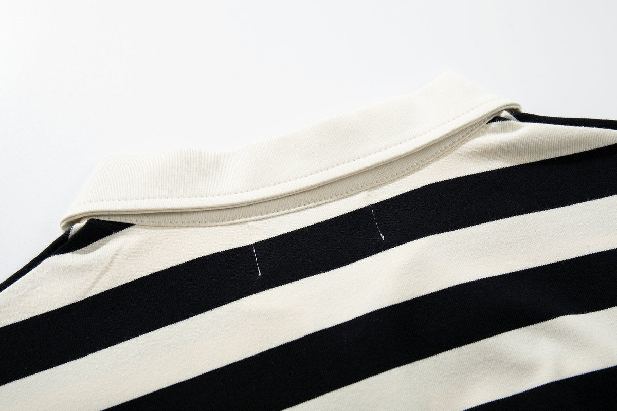 MAJESTIK Skull Graphic Striped Zip-Collar T-Shirt — detail